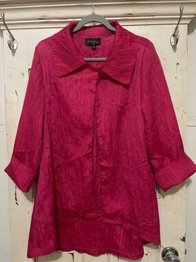 Eden Court Crinkled Blouse - Bright Pink One Big Button at Top